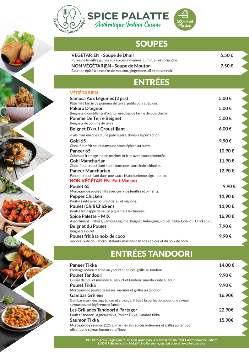 Menu Spice Palatte Restaurant Indien-3