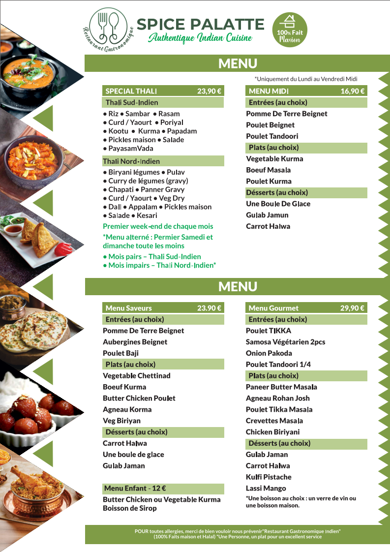 Menu Spice Palatte Restaurant Indien-4