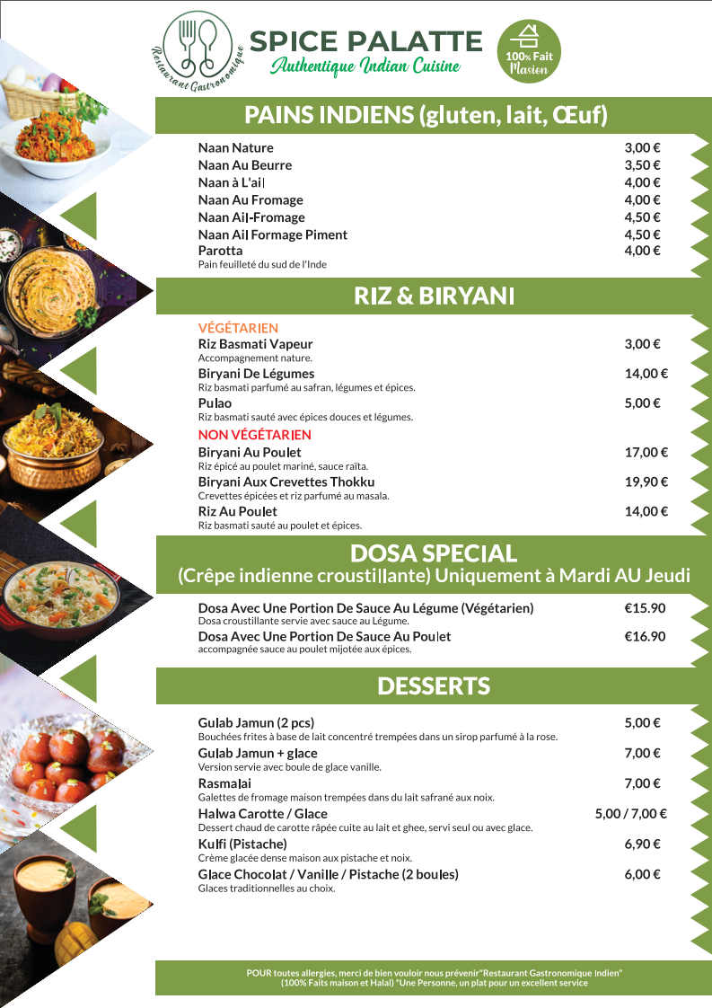 Menu Spice Palatte Restaurant Indien-5
