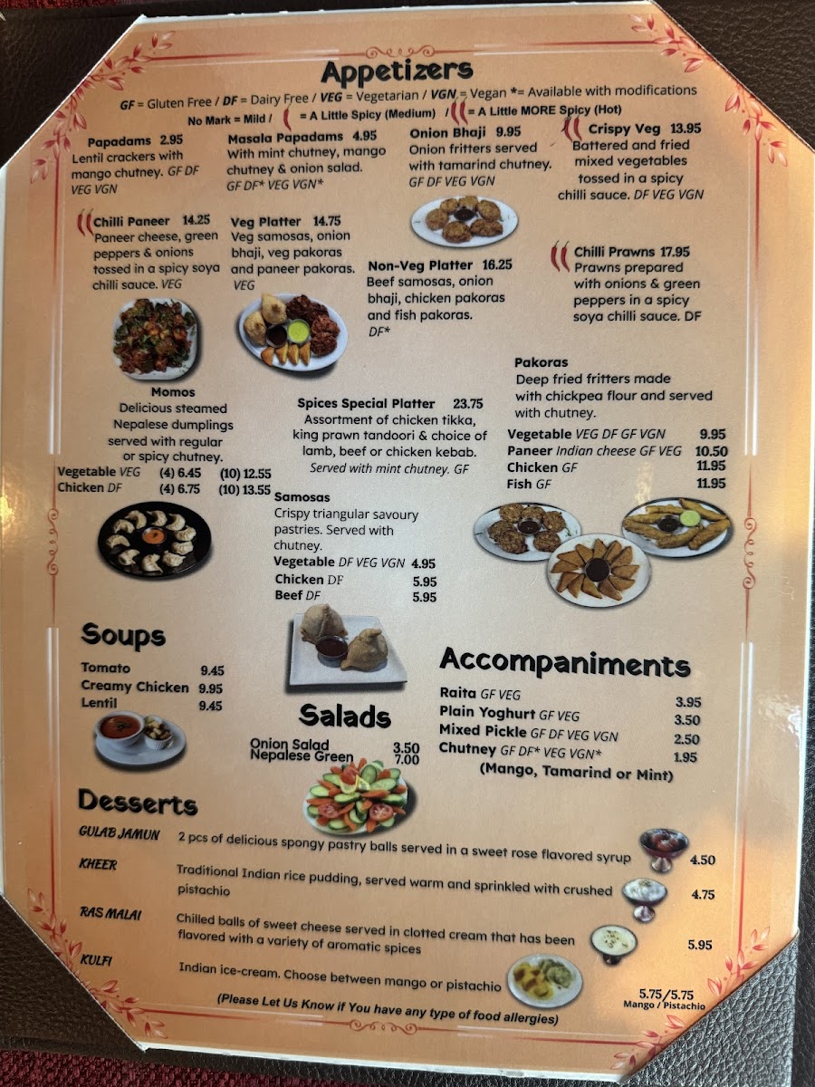 Menu Spices Indian & Nepalese Restaurant Seton-1