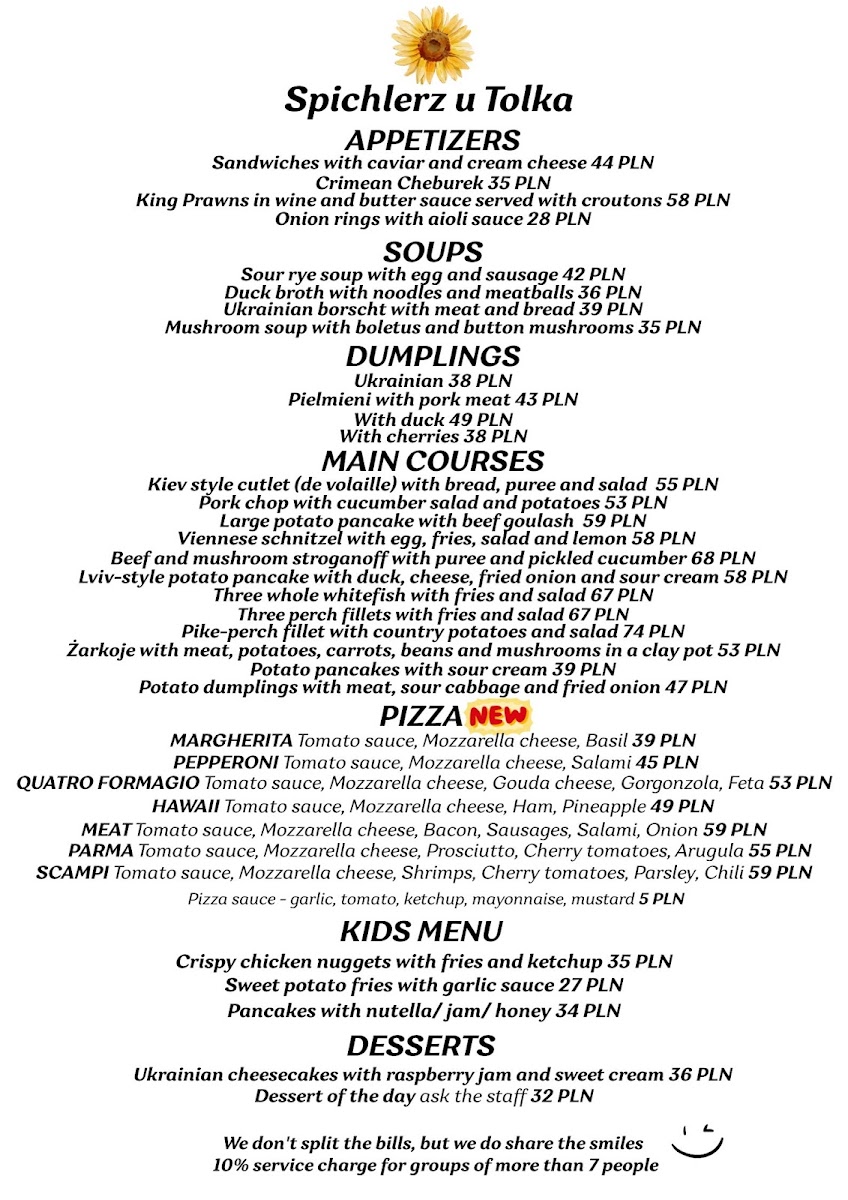 Menu 'spichlerz U Tolka' - Restauracja Prawdziwej Kuchni-1