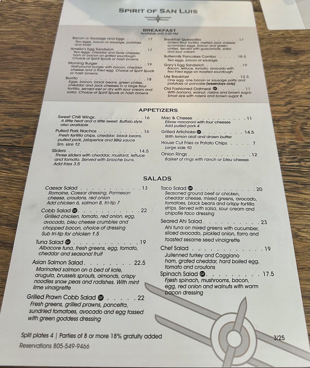 Menu Spirit Of San Luis Restaurant-1