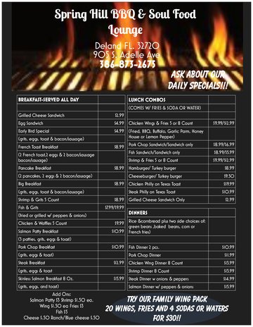 Menu Spring Hill Bbq & Soul Food Lounge Inc.-1