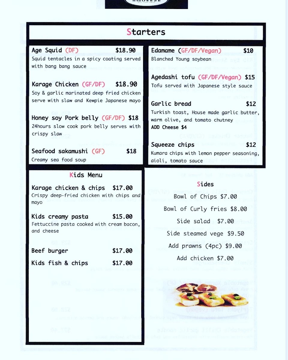 Menu Squeeze Cafe Bar& Restaurant-1