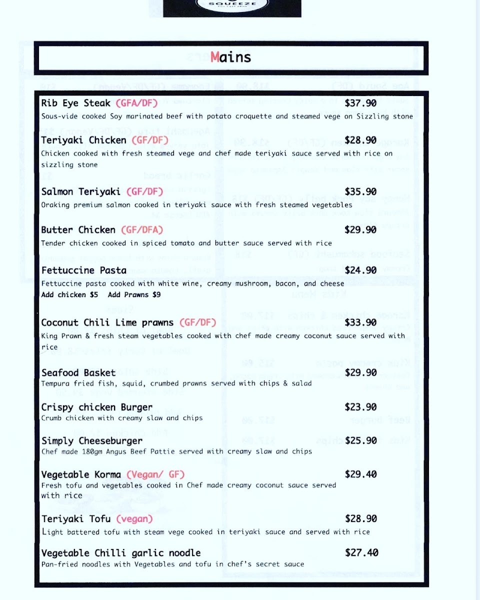 Menu Squeeze Cafe Bar& Restaurant-2
