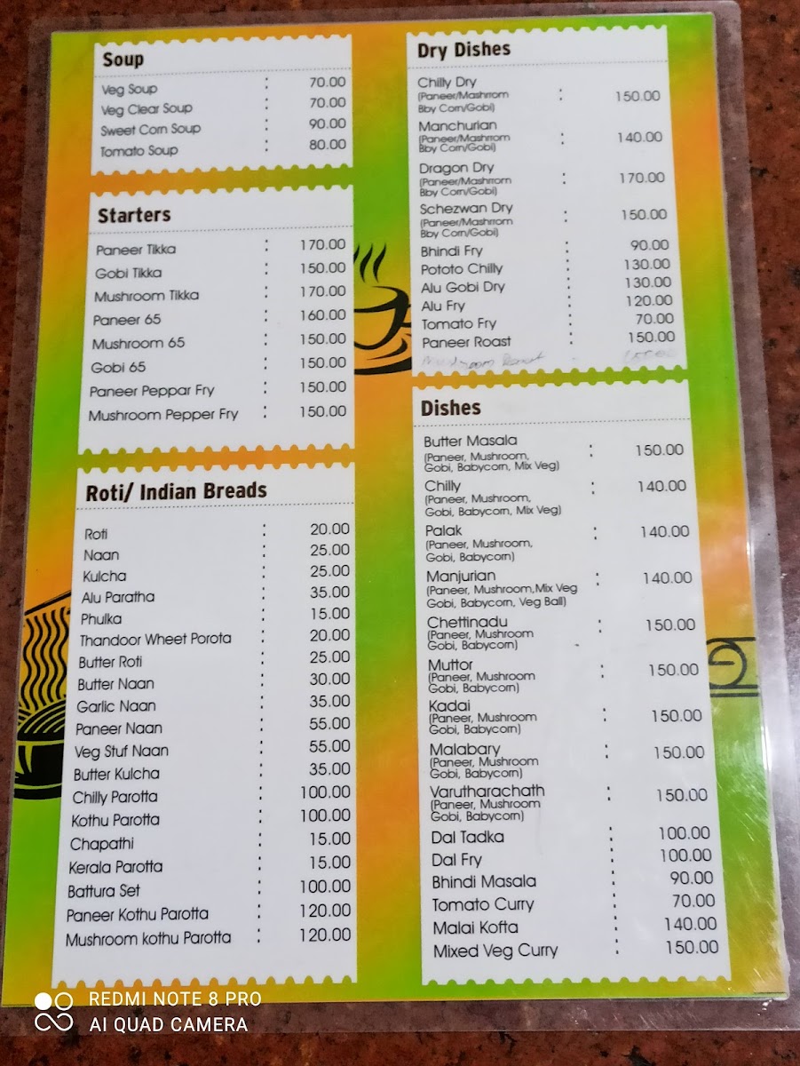 Menu Sree Anandha Bhavans Pure Veg A/c-10