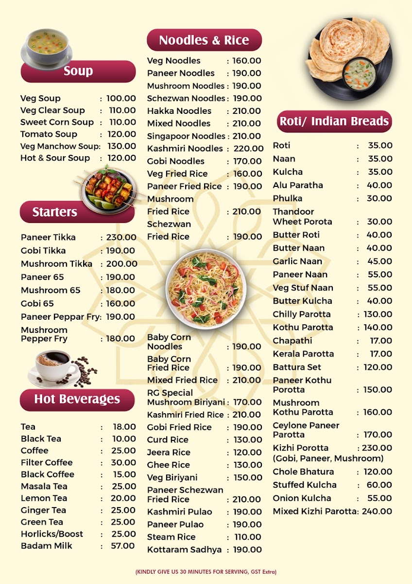 Menu Sree Anandha Bhavans Pure Veg A/c-2