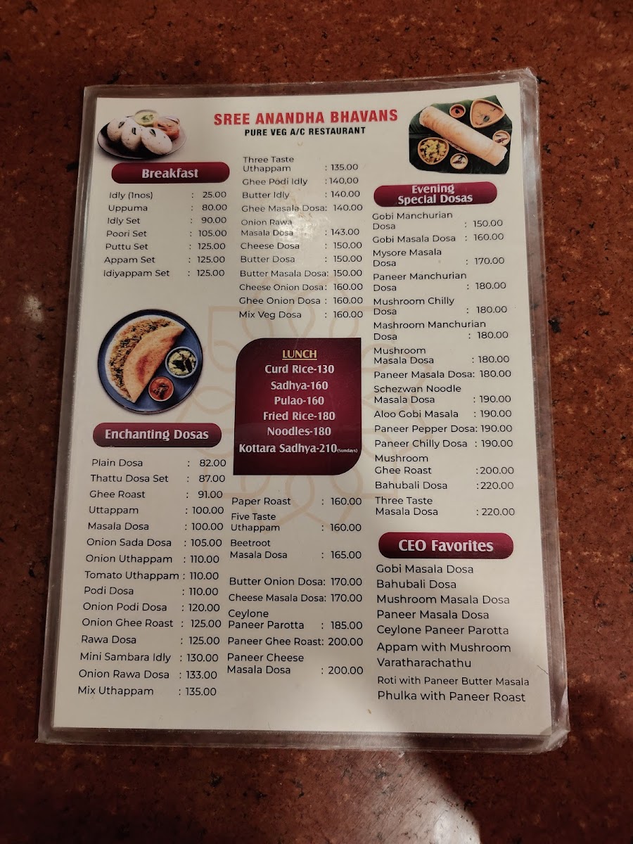 Menu Sree Anandha Bhavans Pure Veg A/c-7