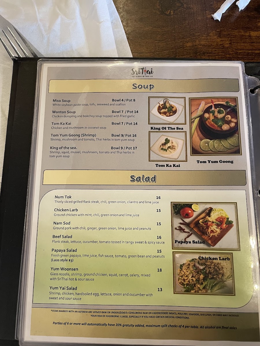 Menu Srithai: Thai Kitchen & Sushi Bar-1
