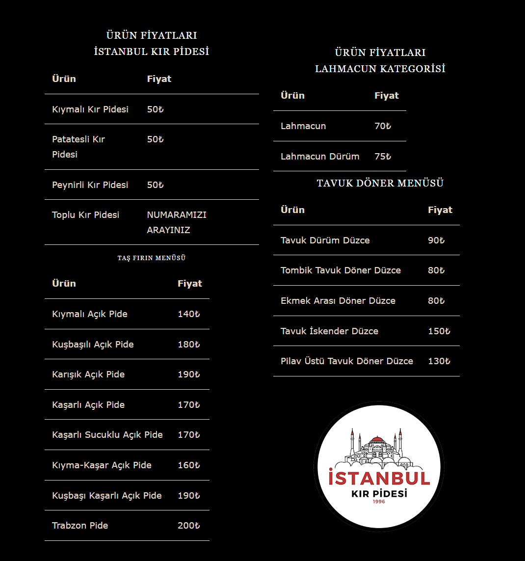 Menu Istanbul Kır Pidesi-1