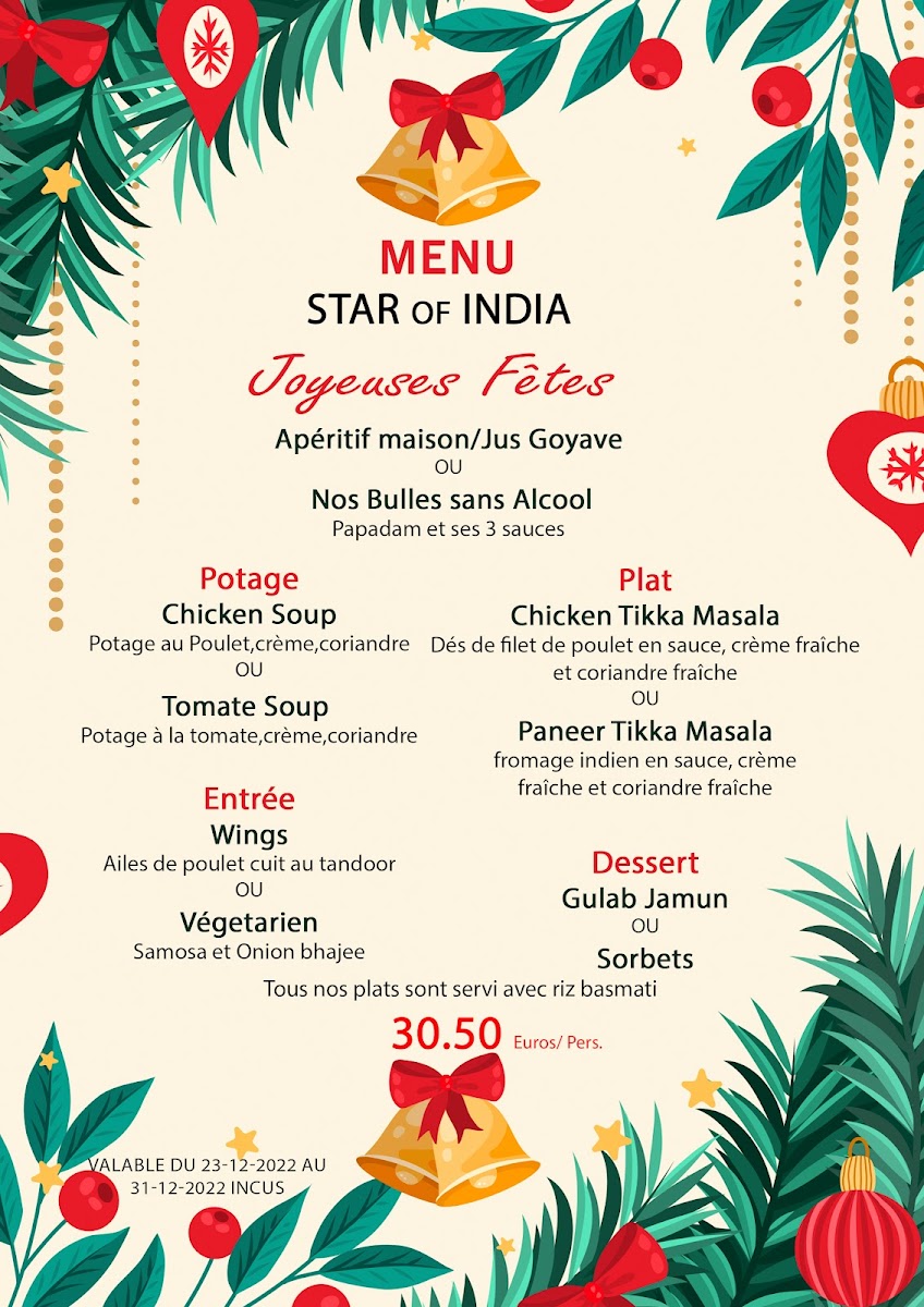 Menu Star Of India-2
