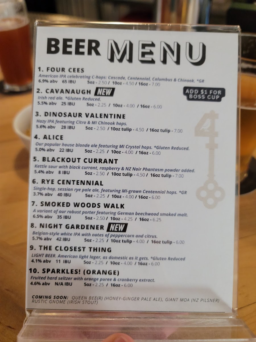 Menu Starling Lounge / Four Keys Brewing-1
