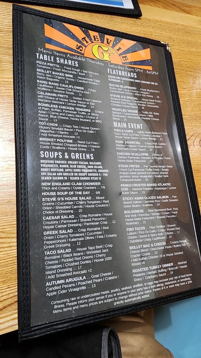 Menu Stevie G's Restaurant Rockland-7