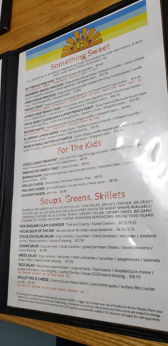 Menu Stevie G's Restaurant Rockland-8
