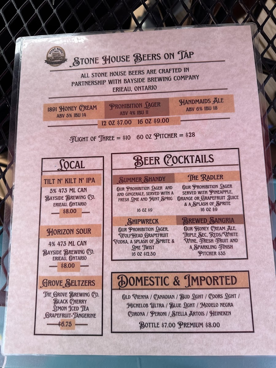 Menu Stone House 1891-5