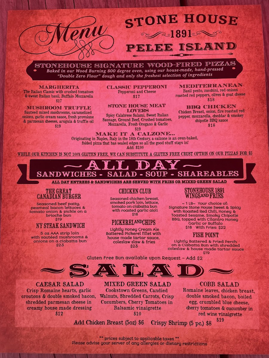 Menu Stone House 1891-8