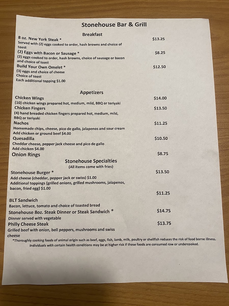 Menu Stonehouse Bar & Grill-1