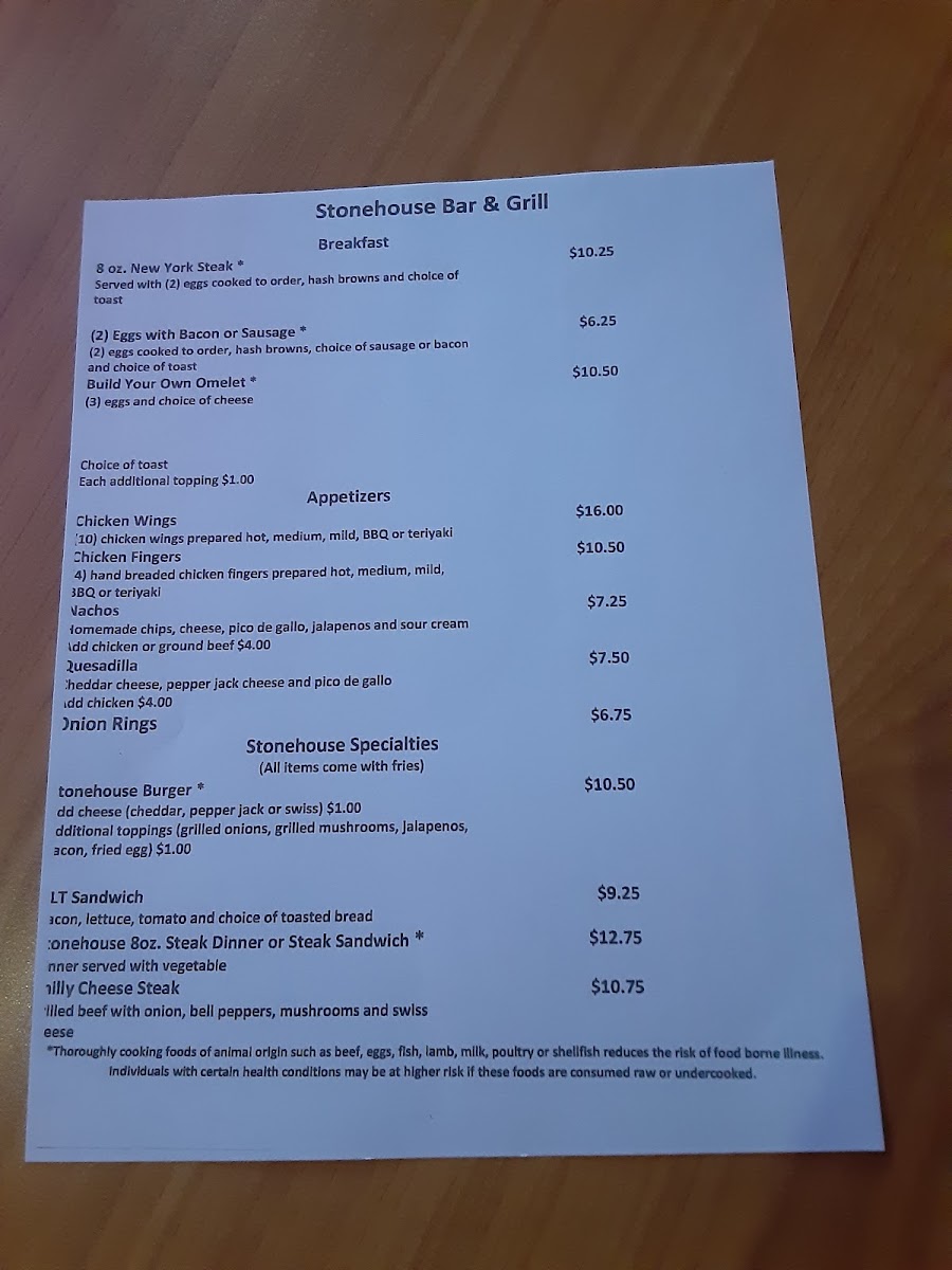 Menu Stonehouse Bar & Grill-2