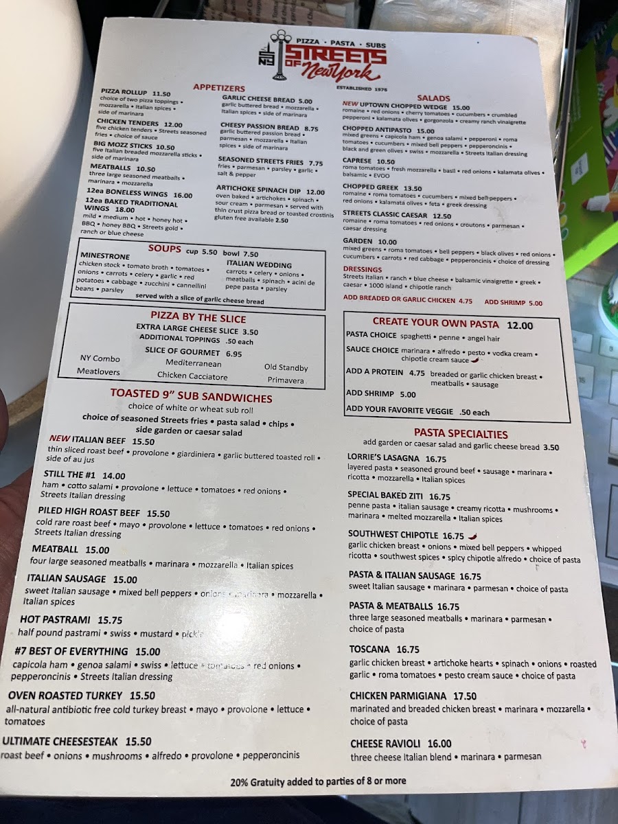 Menu Streets Of New York-1