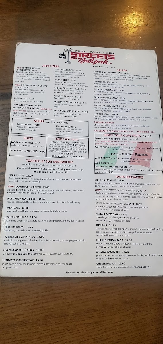 Menu Streets Of New York-9