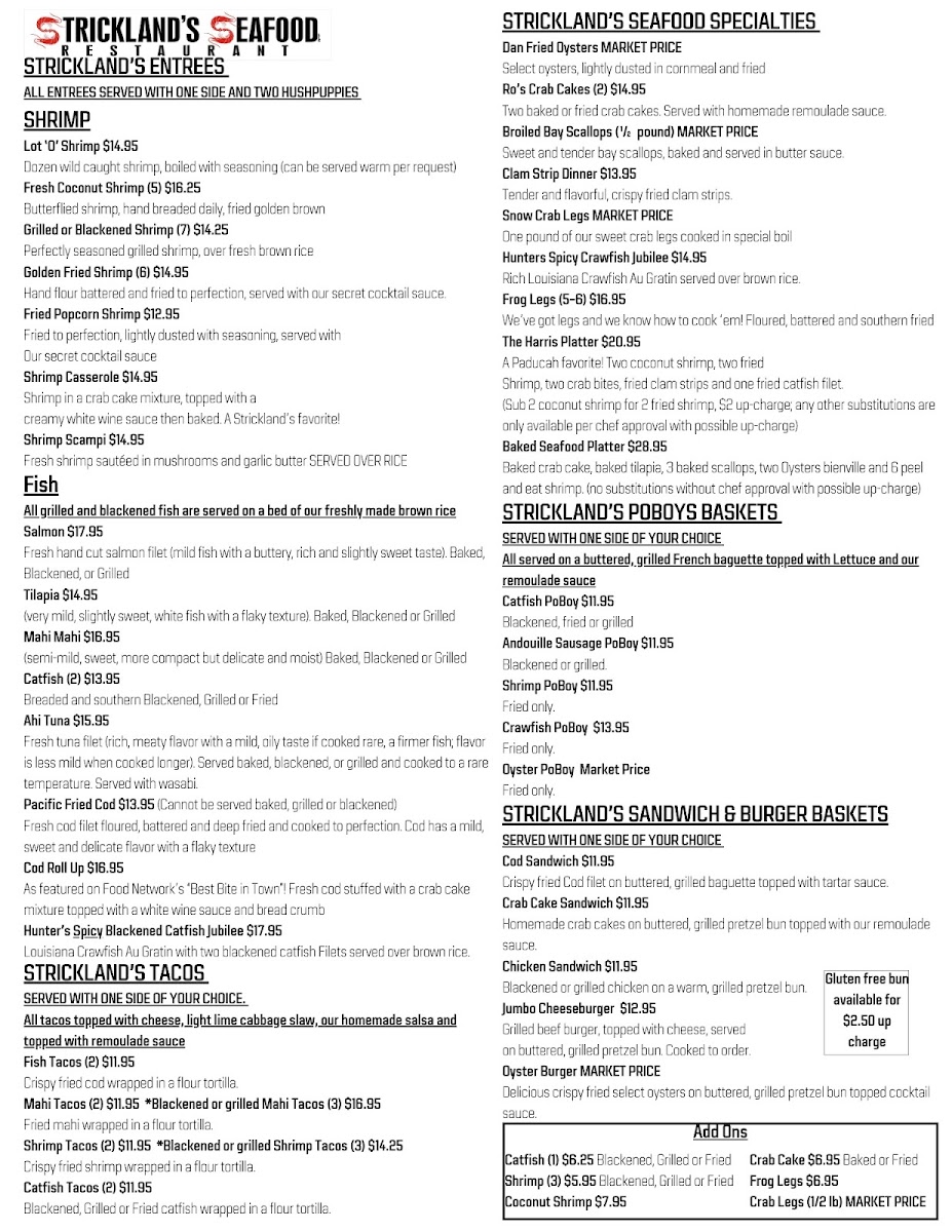 Menu Strickland's Seafood Restaurant-1