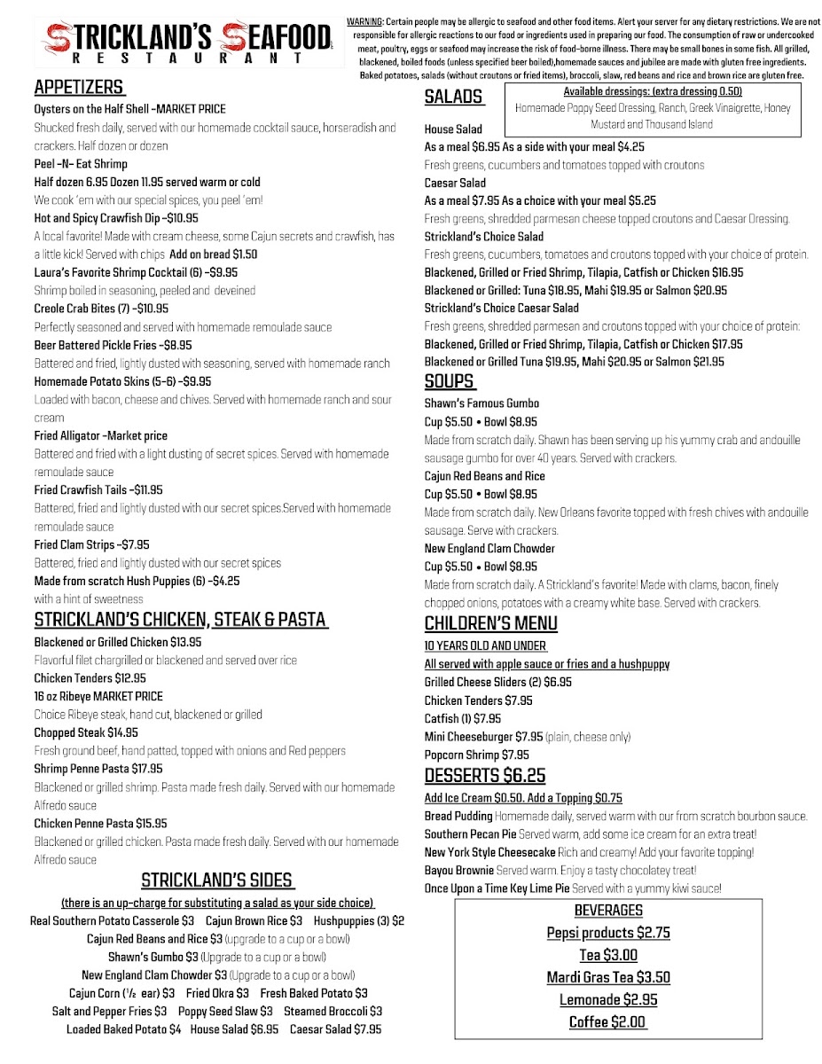 Menu Strickland's Seafood Restaurant-2