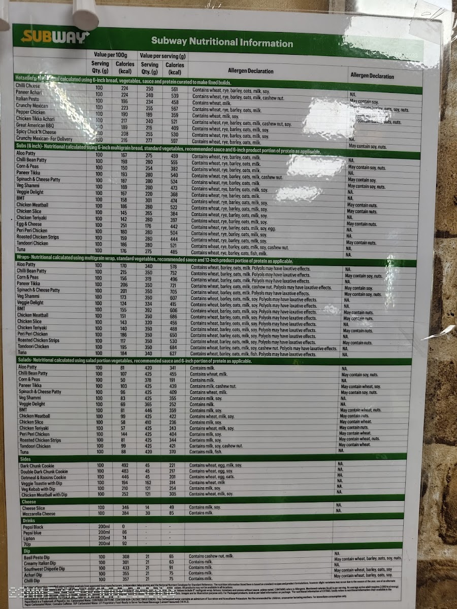 Menu Subway Sector 5 Salt Lake-10