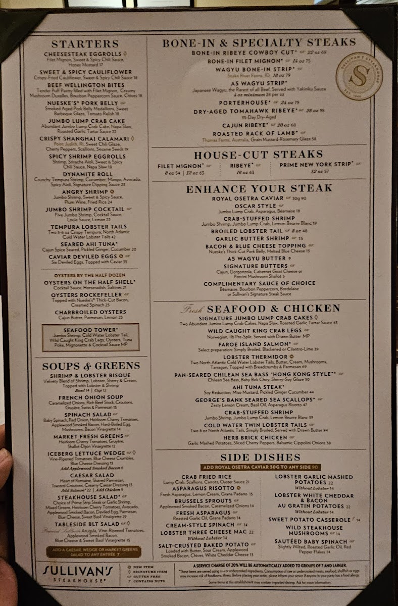 Menu Sullivan's Steakhouse-1