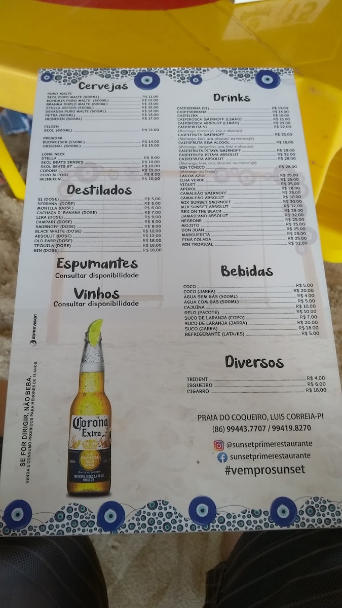 Menu Sunset Prime-8