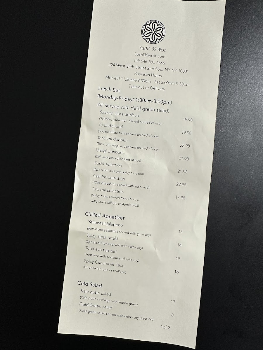 Menu Sushi 35 West-10