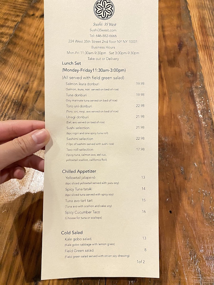 Menu Sushi 35 West-9