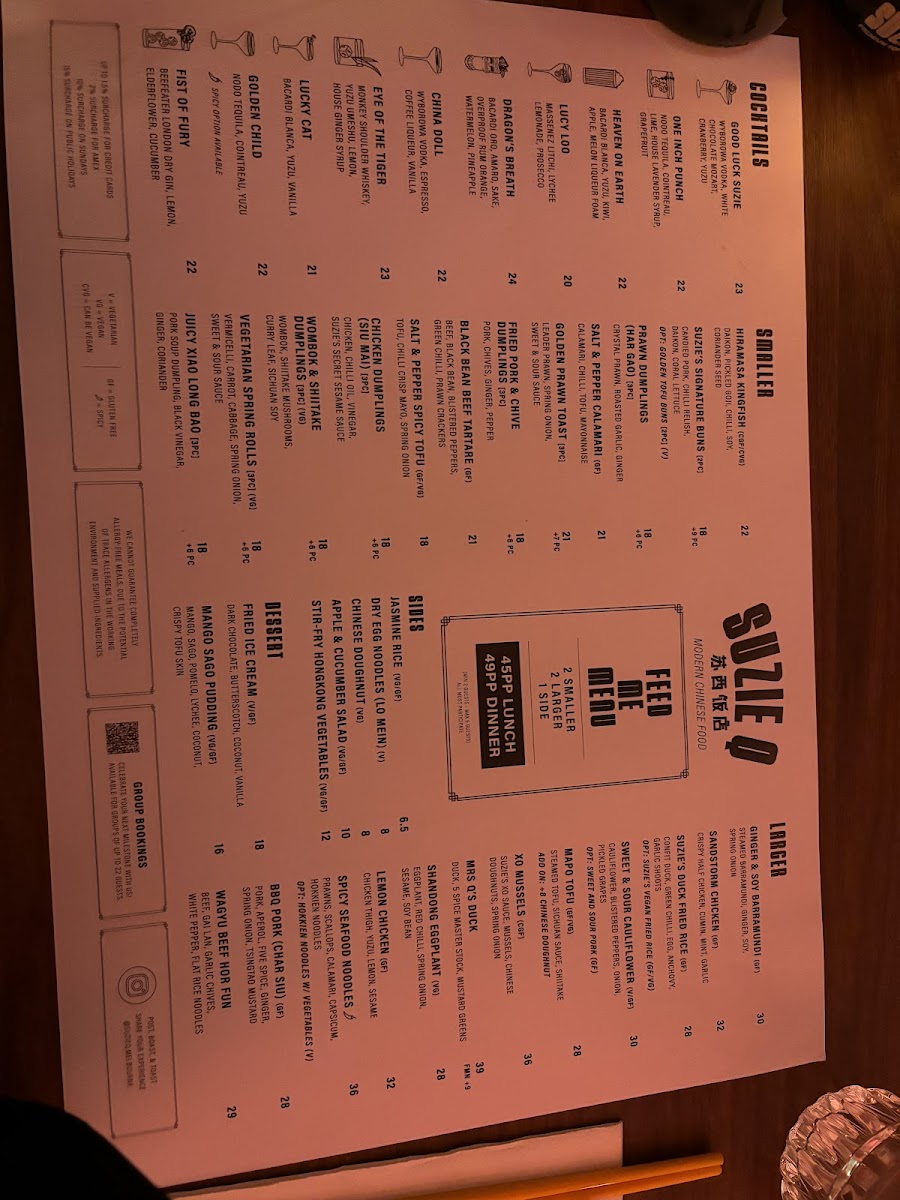 Menu Suzie Q-9