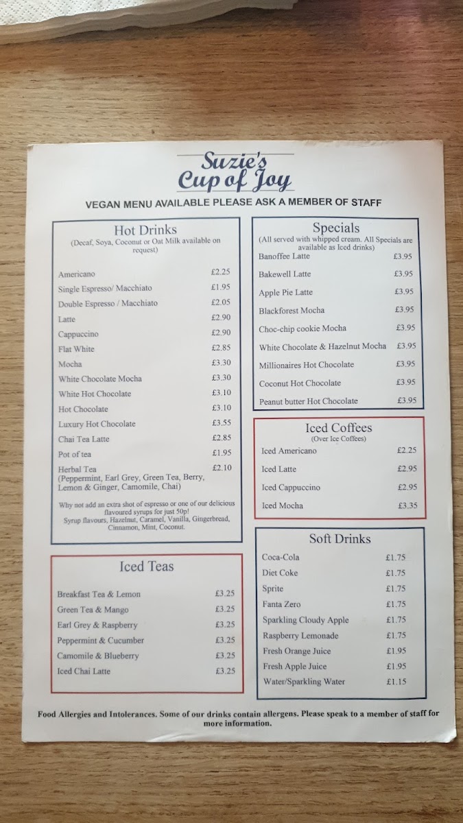 Menu Suzie's Cup Of Joy-8