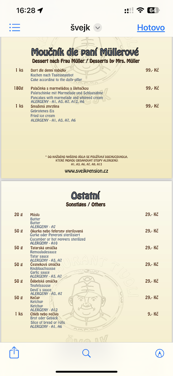Menu Svejk Restaurant A Pension Tivoli-6