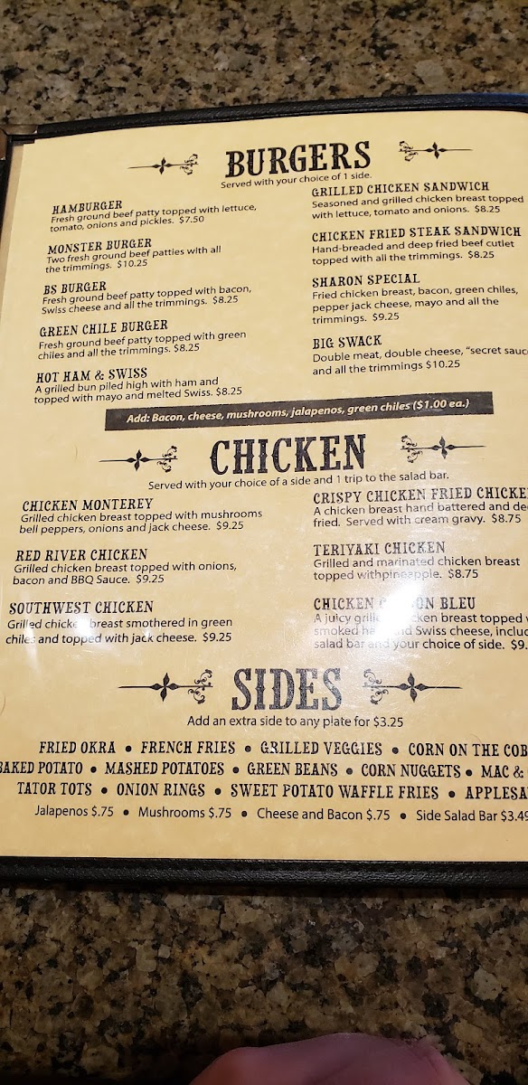 Menu Swackhammer's Texas Grill-10