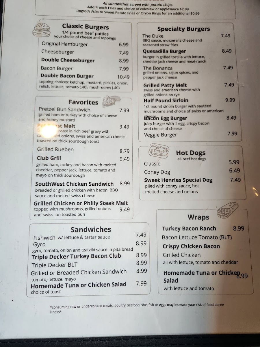 Menu Sweet Henrie's Restaurant And Ice Cream Parlor-10