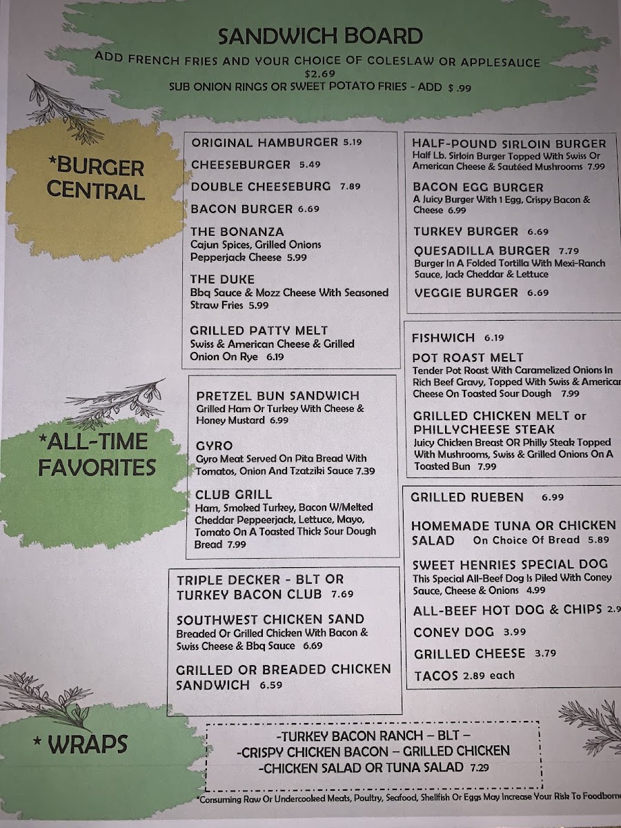 Menu Sweet Henrie's Restaurant And Ice Cream Parlor-5