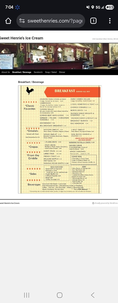 Menu Sweet Henrie's Restaurant And Ice Cream Parlor-7