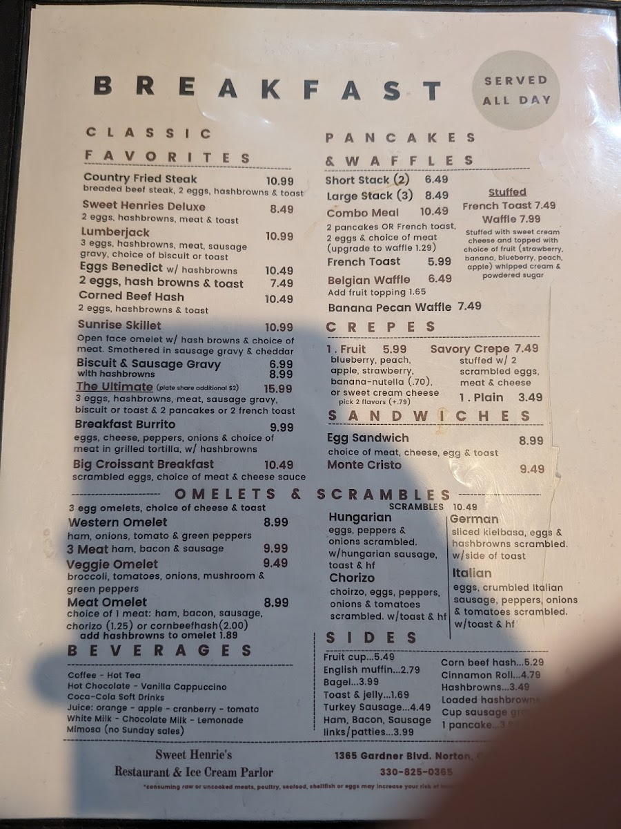 Menu Sweet Henrie's Restaurant And Ice Cream Parlor-8