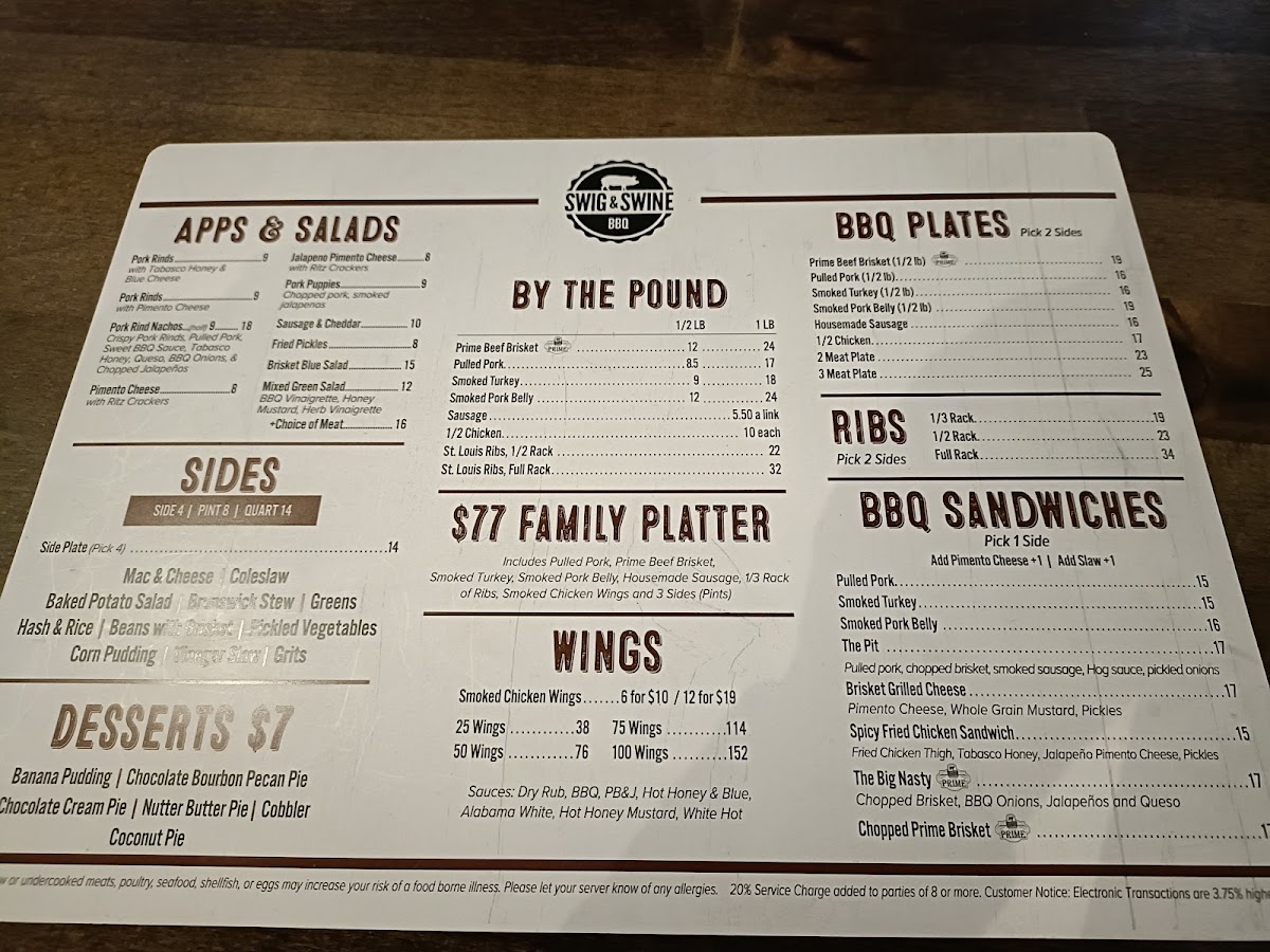 Menu Swig & Swine-7