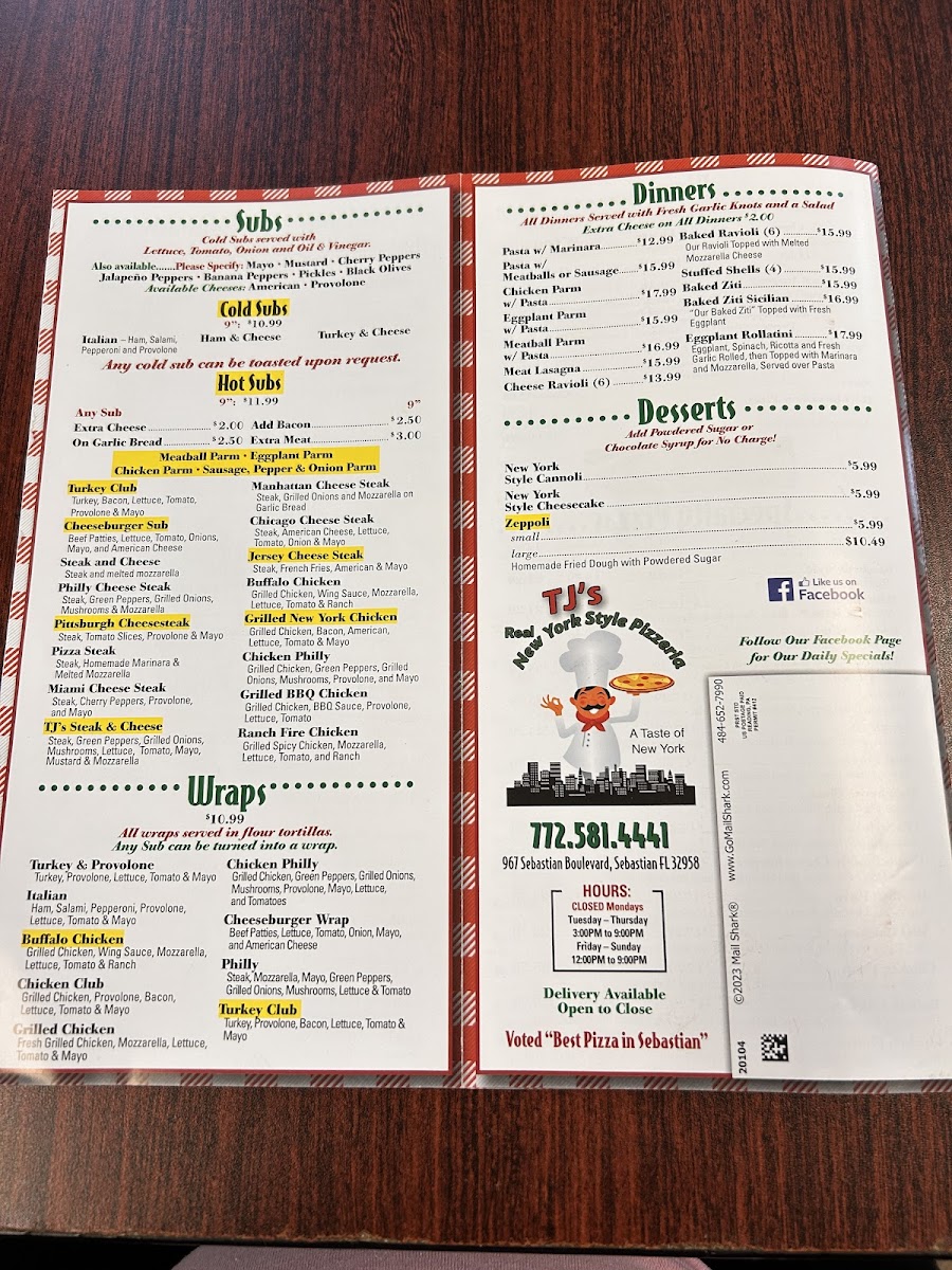 Menu T J's New York Style Pizzeria-3