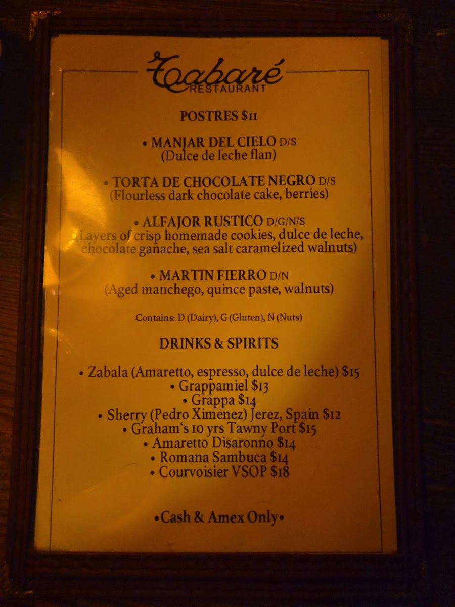 Menu Tabaré Bushwick