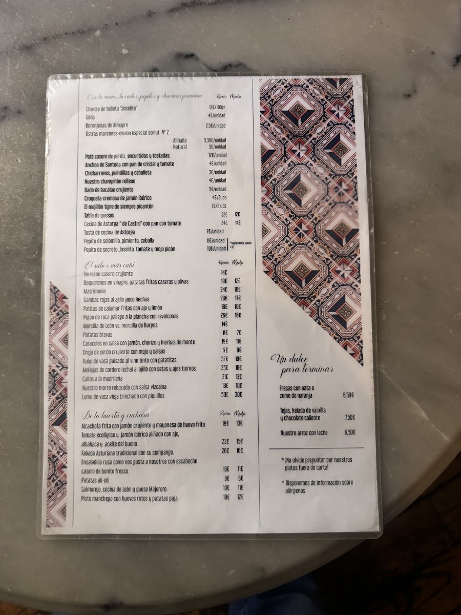 Menu Taberna La Elisa L Restaurante Comida Espanola Madrid-1