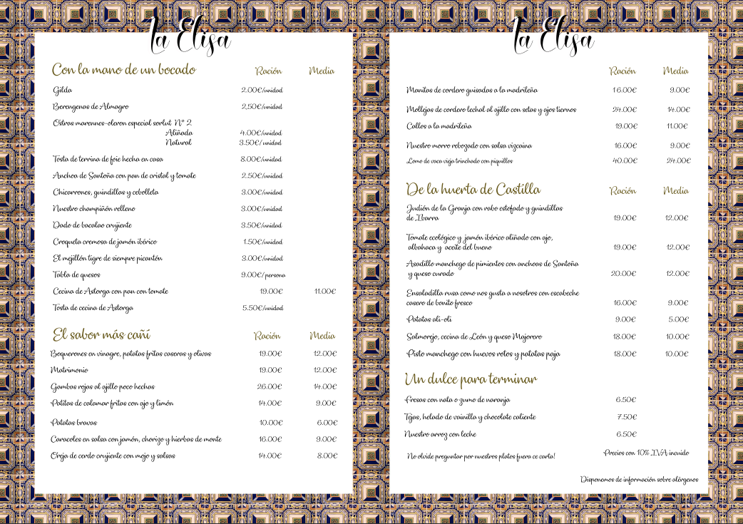 Menu Taberna La Elisa L Restaurante Comida Espanola Madrid-3