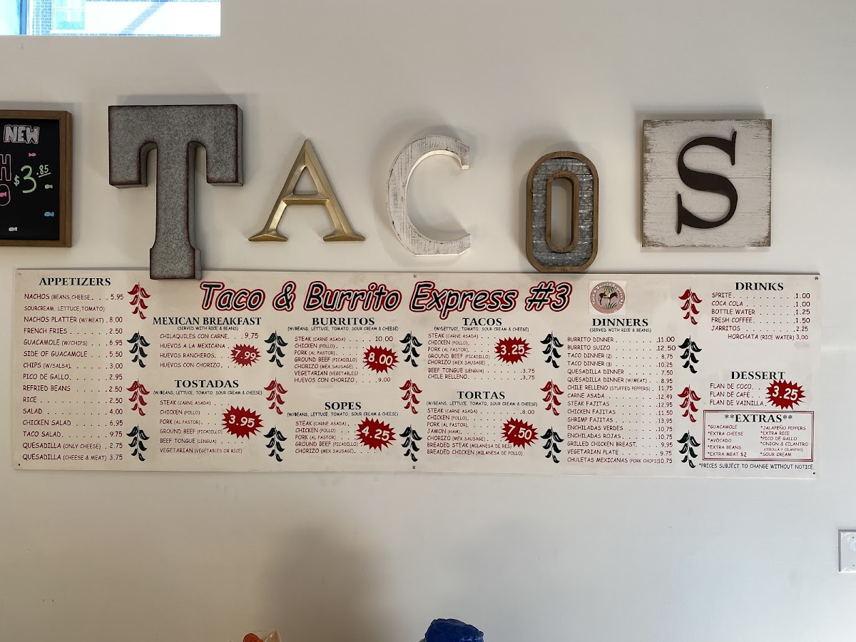 Menu Tacos & Burrito Express #3-2