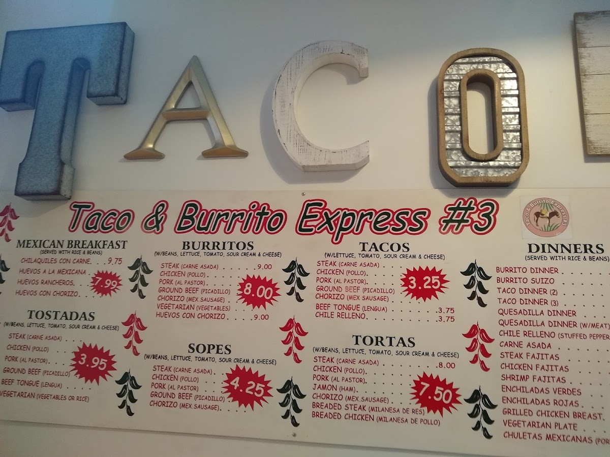Menu Tacos & Burrito Express #3-6