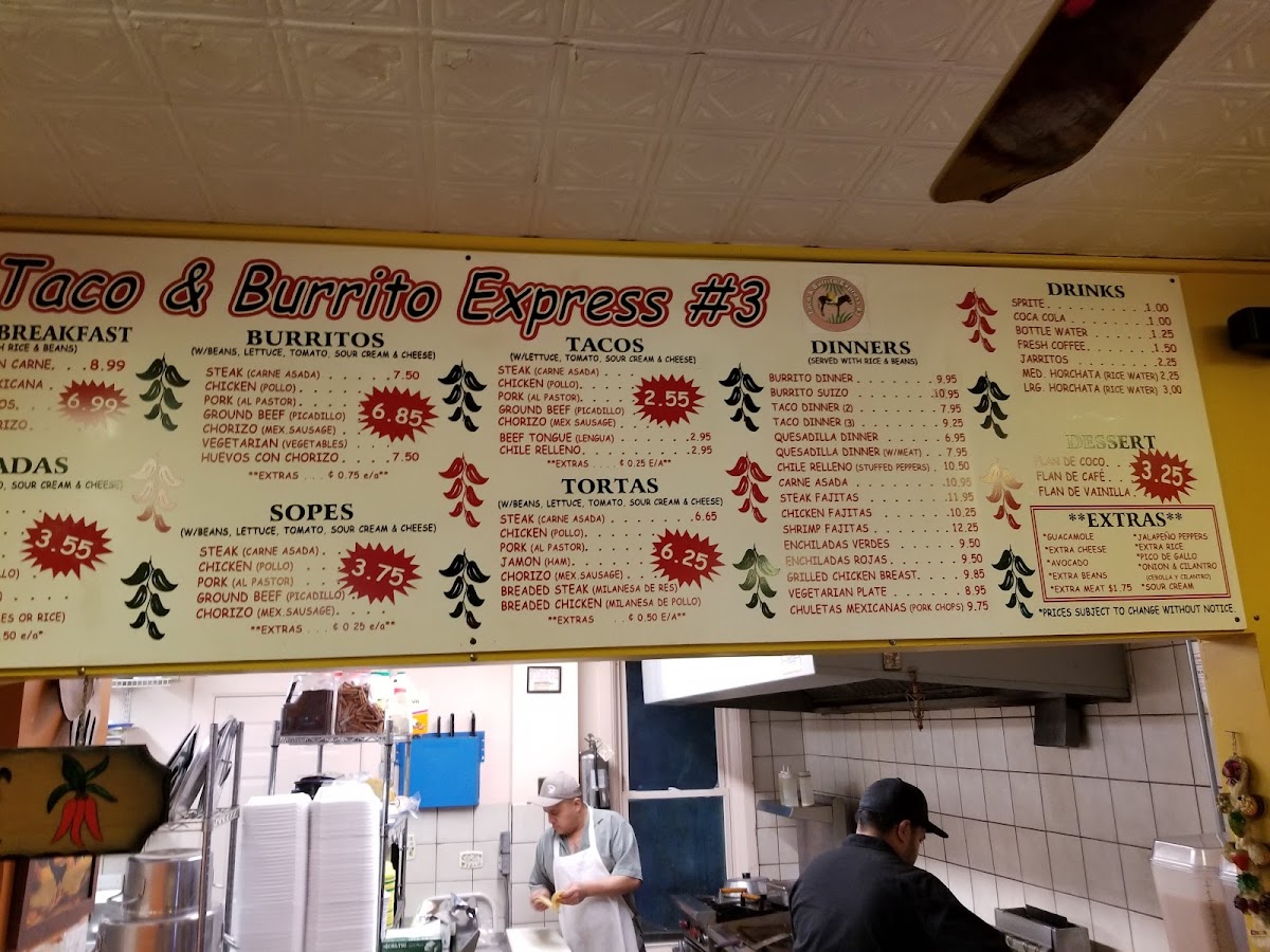 Menu Tacos & Burrito Express #3-9