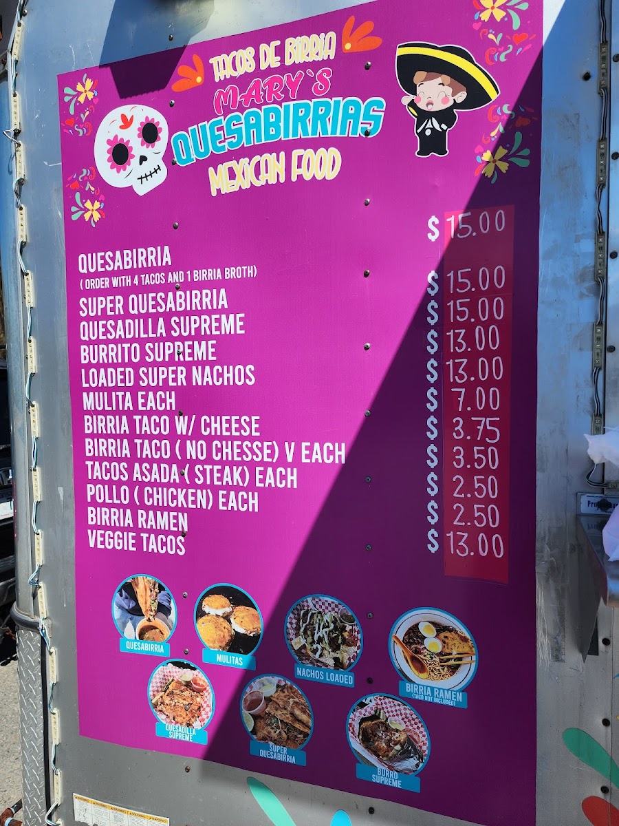 Menu Tacos De Birria Mary’S-1