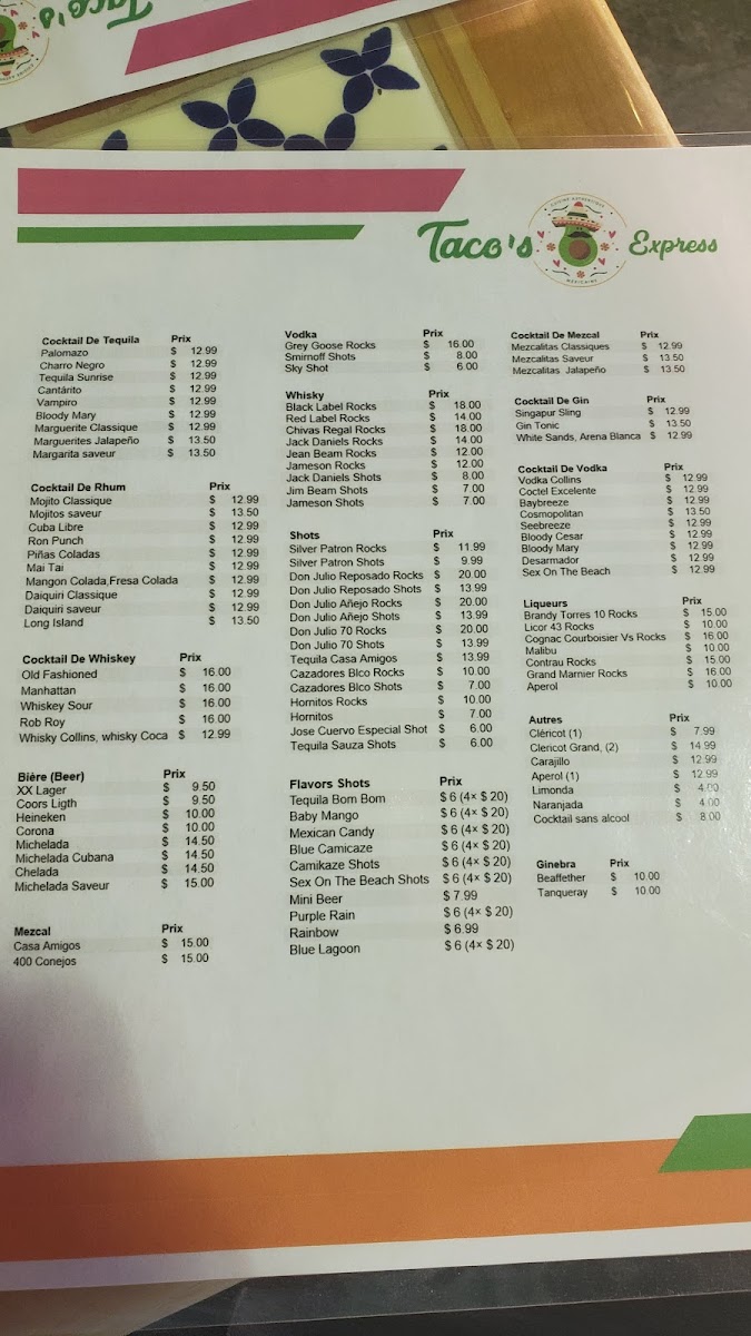 Menu Taco's Express-10