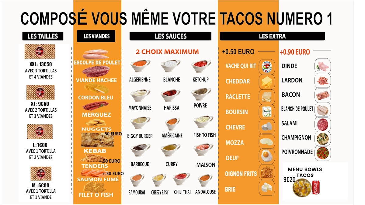 Menu Tacos Numéro 1-5